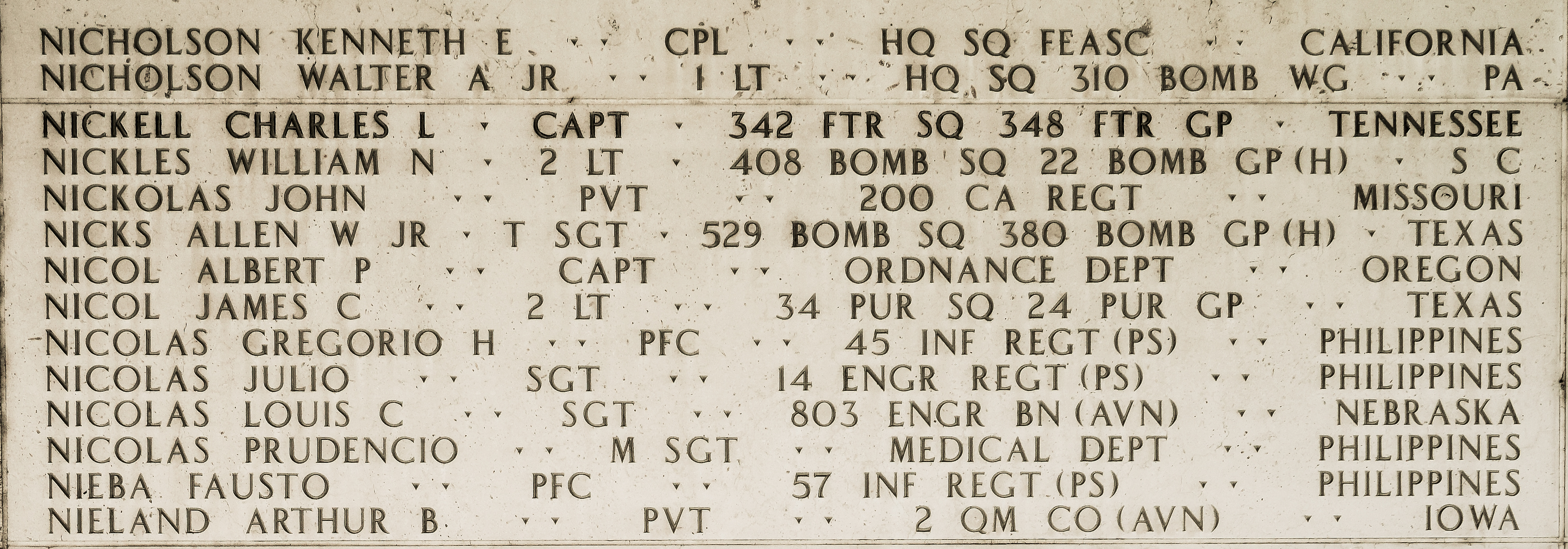 William N. Nickles, Second Lieutenant